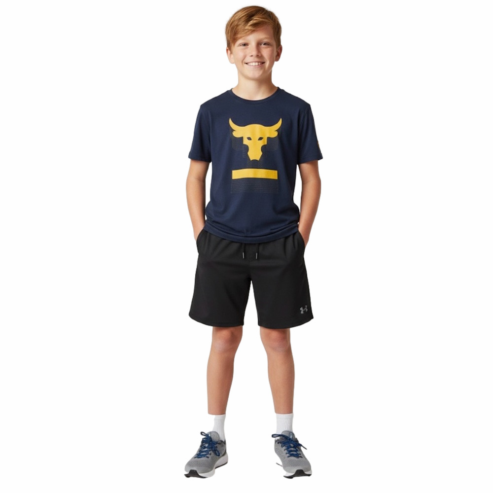 Under Armour Loose Heatgear Kids Navy Blue Yellow Short Sleeve Tee Youth Boy XL